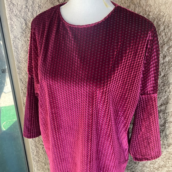 Zara Velvet Burgundy Loose Tunic Dress - Picture 2 of 8